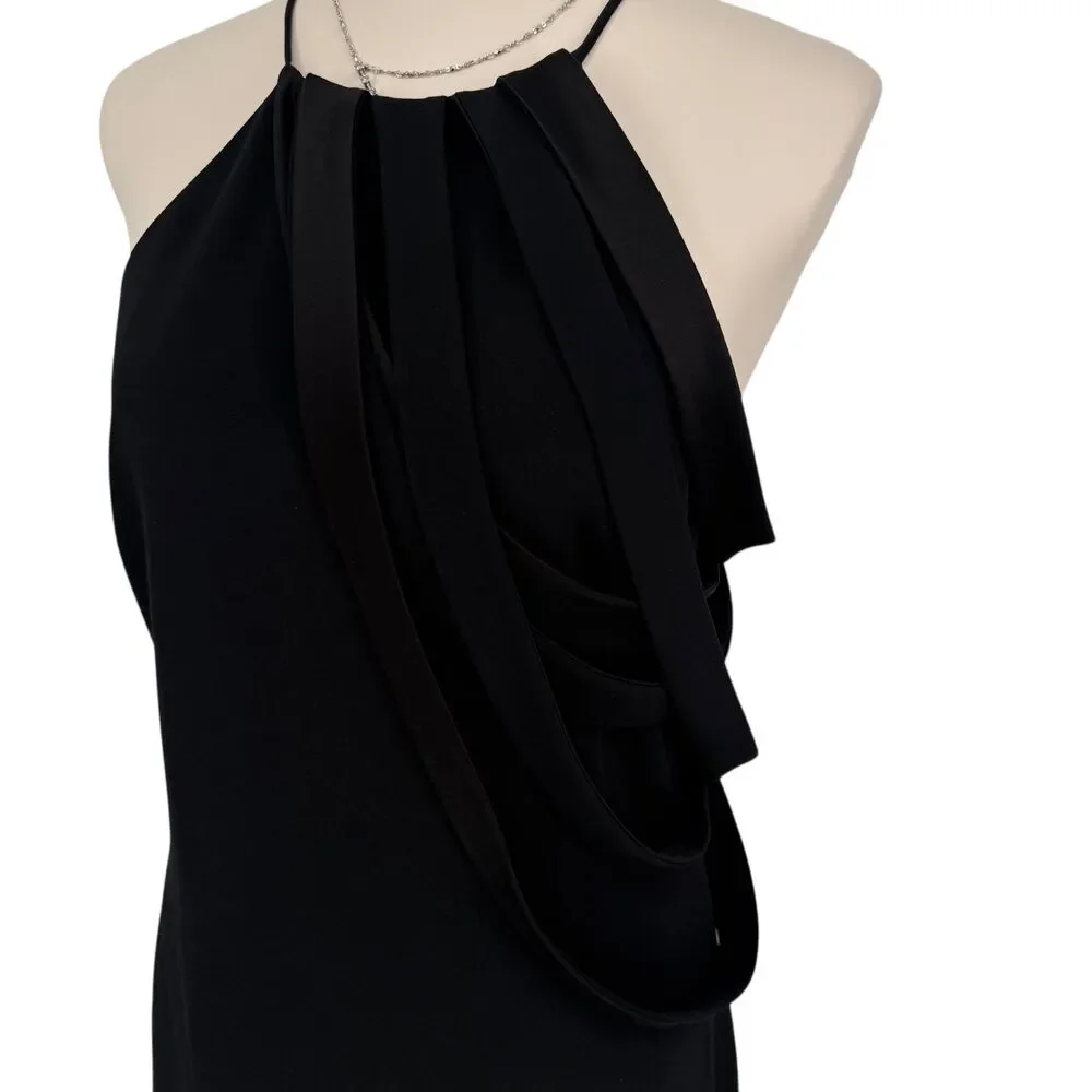 Halston Heritage Black Crepe Zip Halter Gown Dress Sz 8 Slit Strappy Formal NWT - Picture 5 of 16